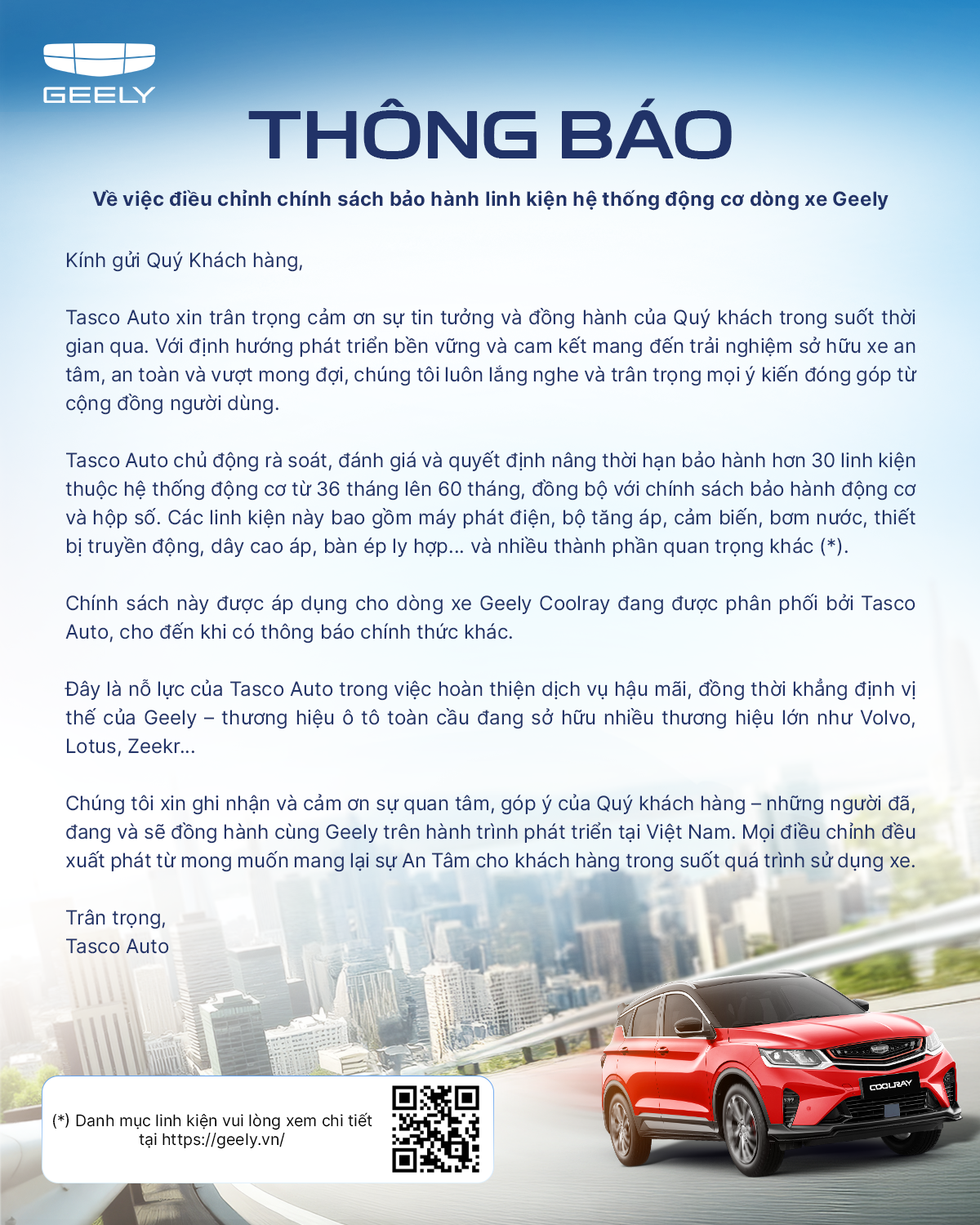 Chính sách bảo hành Geely Chợ Lớn